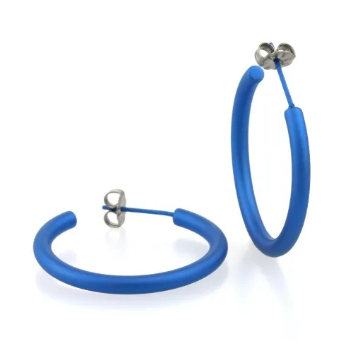 Medium Round Dark Blue Hoop Earrings